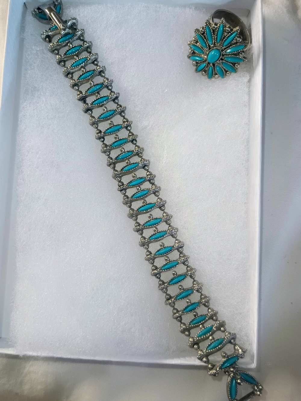 Turquoise Marquise Bracelet and Flower Ring Set - Women Jewelry